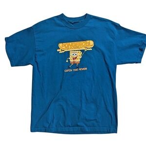 Gildan T-Shirt Women Small Blue Excellent SpongeBob SquarePants Catch the Fever
